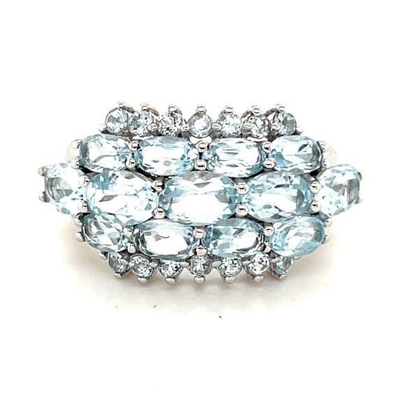 925 Silver Blue/White Stones Statement Ring - Picture 1 of 8